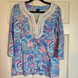Talbots Lace Trim Tunic Flowing Floral M